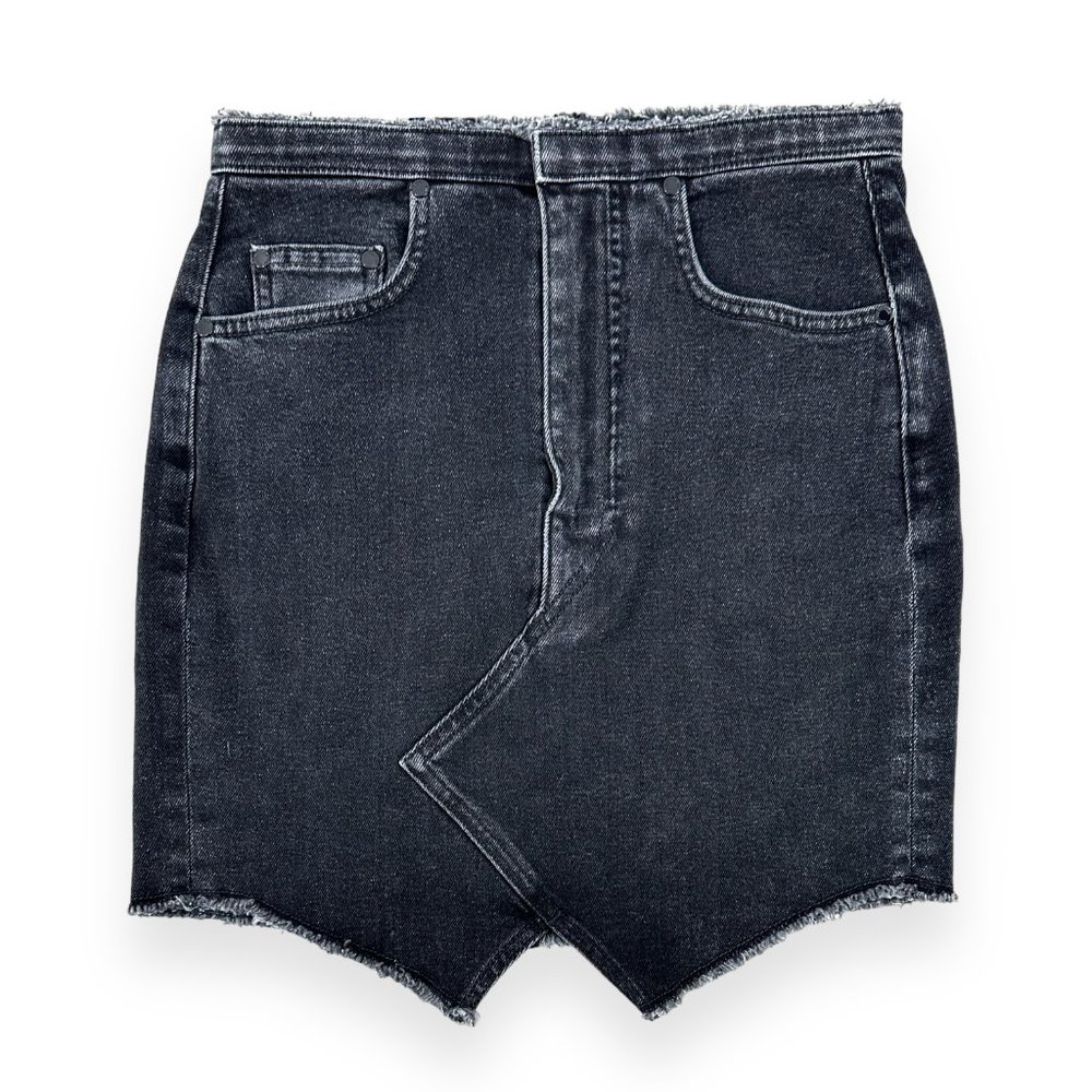 COTTON CITIZEN Washed Black Asymmetrical Denim Jean Mini Skirt